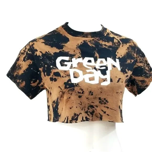 Green Day Acid Washed, Distressed "Cropped" Crop Top (Band Tee) Rock Tee. - Picture 2 of 5